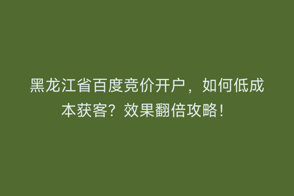 黑龙江省百度竞价开户，如何低成本获客？效果翻倍攻略！