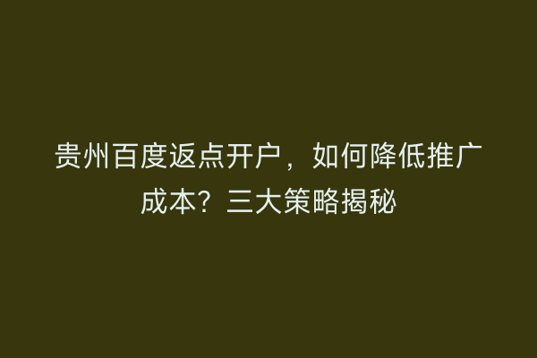 贵州百度返点开户，如何降低推广成本？三大策略揭秘