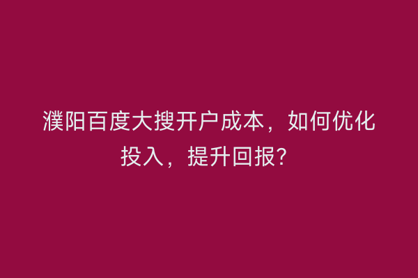 濮阳百度大搜开户成本，如何优化投入，提升回报？