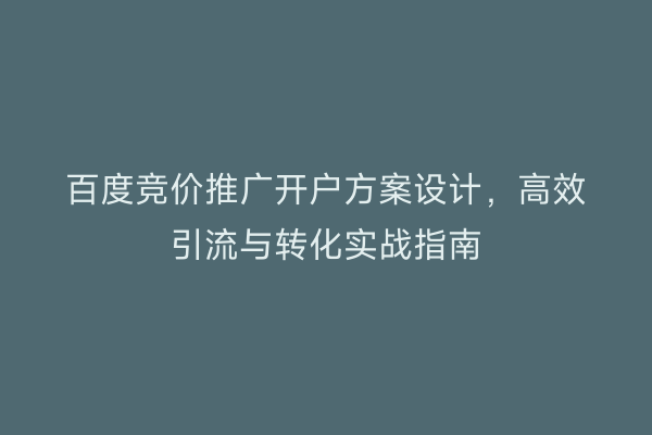 百度竞价推广开户方案设计，高效引流与转化实战指南