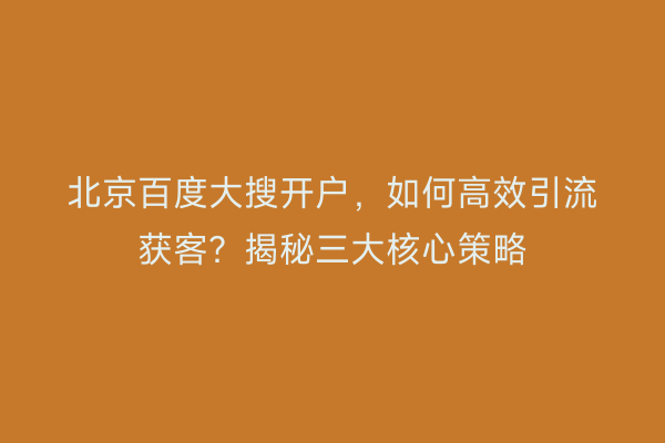 北京百度大搜开户，如何高效引流获客？揭秘三大核心策略