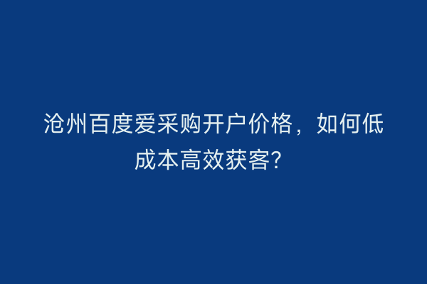 沧州百度爱采购开户价格，如何低成本高效获客？