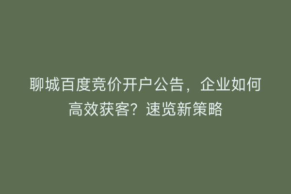 聊城百度竞价开户公告，企业如何高效获客？速览新策略