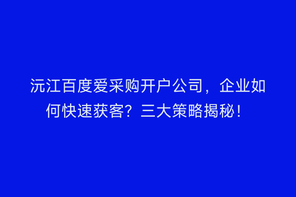 沅江百度爱采购开户公司，企业如何快速获客？三大策略揭秘！