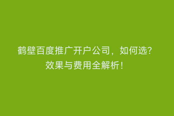 鹤壁百度推广开户公司，如何选？效果与费用全解析！
