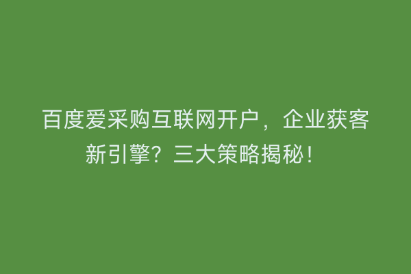 百度爱采购互联网开户，企业获客新引擎？三大策略揭秘！