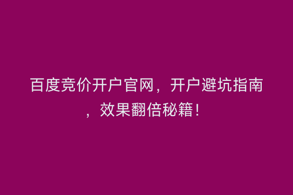 百度竞价开户官网，开户避坑指南，效果翻倍秘籍！