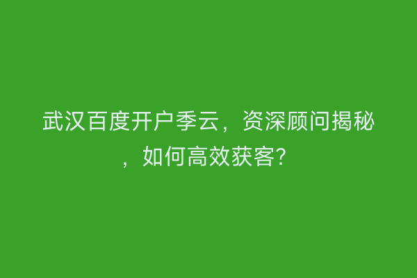 武汉百度开户季云,资深顾问揭秘,如何高效获客?