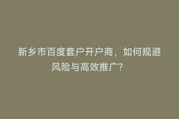 新乡市百度套户开户商，如何规避风险与高效推广？