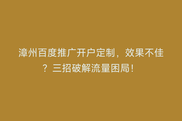漳州百度推广开户定制，效果不佳？三招破解流量困局！
