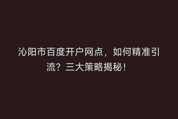 沁阳市百度开户网点，如何精准引流？三大策略揭秘！