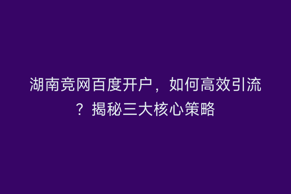 湖南竞网百度开户，如何高效引流？揭秘三大核心策略