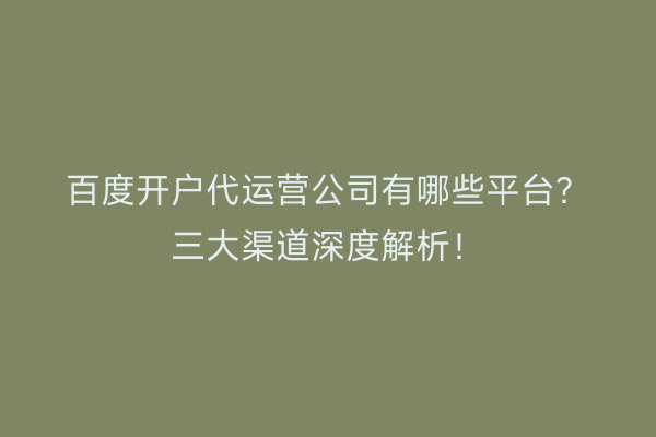 百度开户代运营公司有哪些平台？三大渠道深度解析！