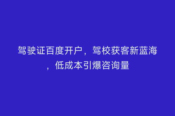 驾驶证百度开户，驾校获客新蓝海，低成本引爆咨询量