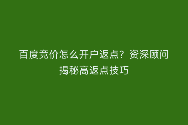百度竞价怎么开户返点？资深顾问揭秘高返点技巧