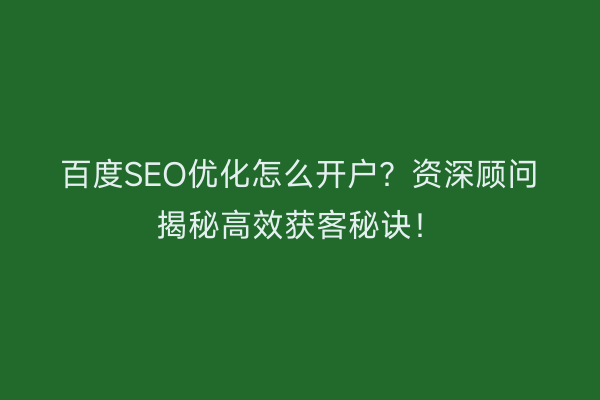 百度SEO优化怎么开户？资深顾问揭秘高效获客秘诀！