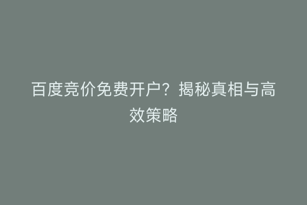 百度竞价免费开户？揭秘真相与高效策略