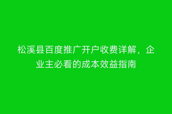松溪县百度推广开户收费详解，企业主必看的成本效益指南