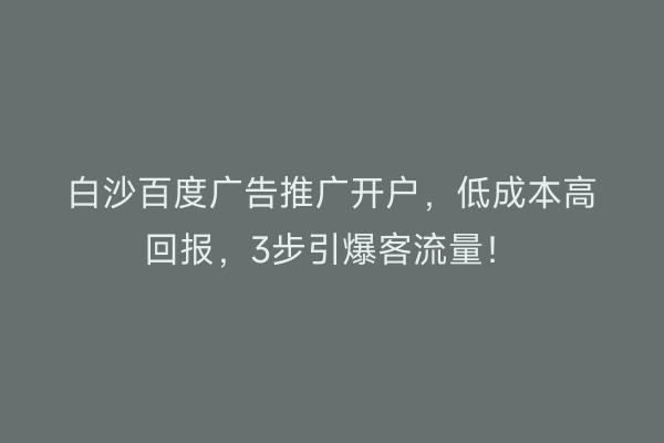 白沙百度广告推广开户，低成本高回报，3步引爆客流量！