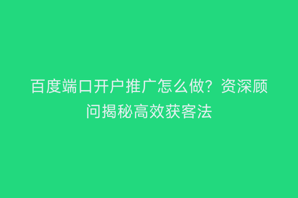 百度端口开户推广怎么做?资深顾问揭秘高效获客法