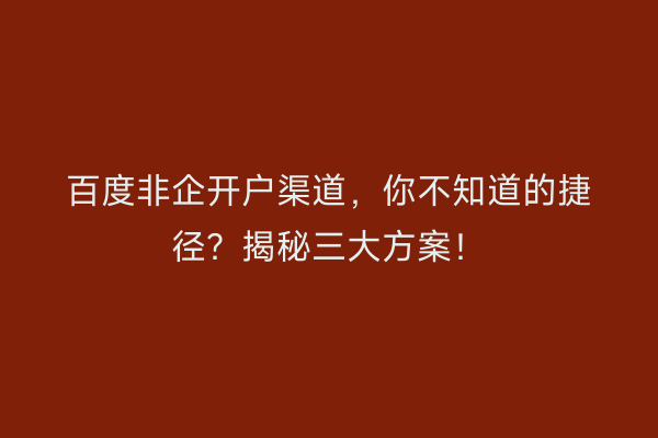 百度非企开户渠道，你不知道的捷径？揭秘三大方案！