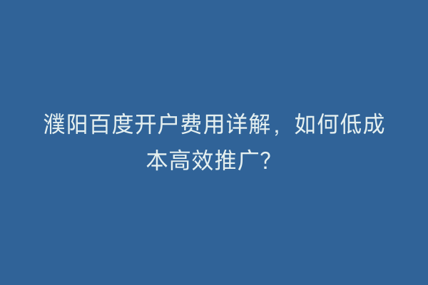 濮阳百度开户费用详解，如何低成本高效推广？