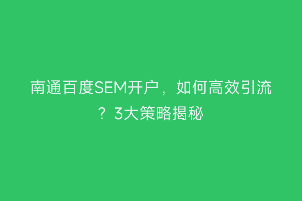 南通百度SEM开户,如何高效引流?3大策略揭秘