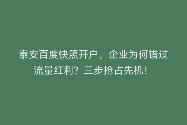 泰安百度快照开户，企业为何错过流量红利？三步抢占先机！