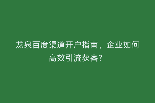 龙泉百度渠道开户指南，企业如何高效引流获客？