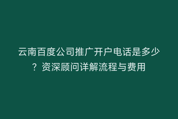 云南百度公司推广开户电话是多少？资深顾问详解流程与费用