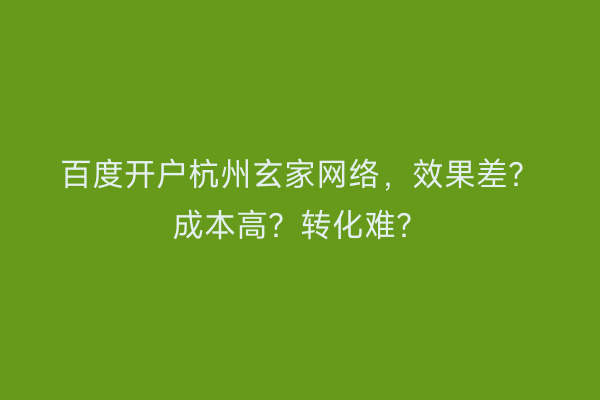 百度开户杭州玄家网络，效果差？成本高？转化难？
