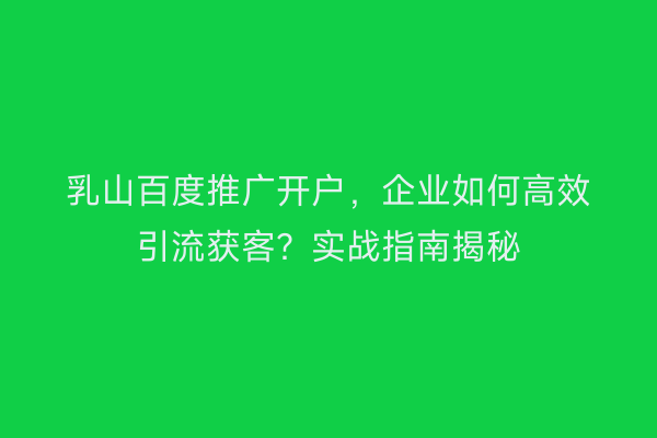 乳山百度推广开户，企业如何高效引流获客？实战指南揭秘