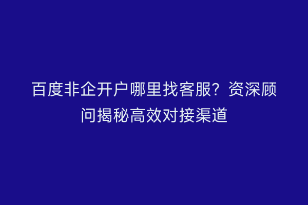 百度非企开户哪里找客服?资深顾问揭秘高效对接渠道