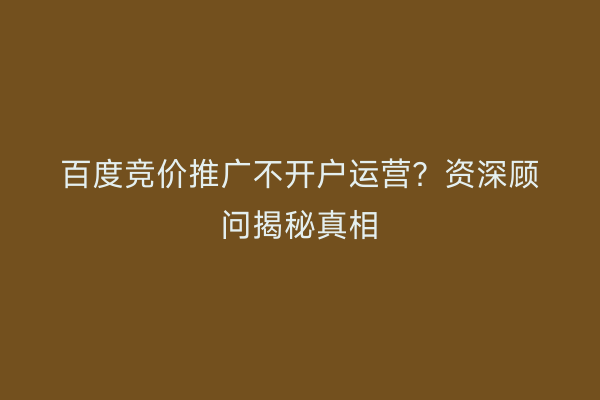 百度竞价推广不开户运营？资深顾问揭秘真相