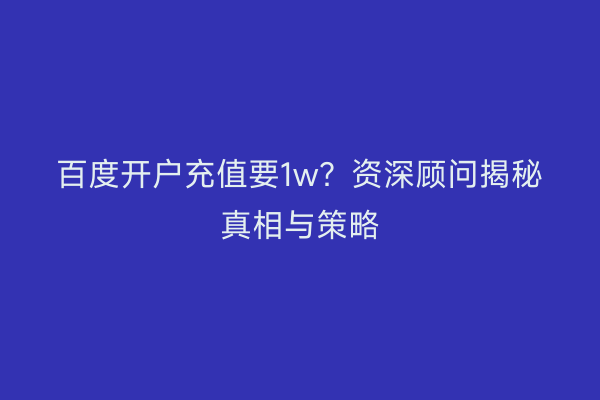 百度开户充值要1w？资深顾问揭秘真相与策略