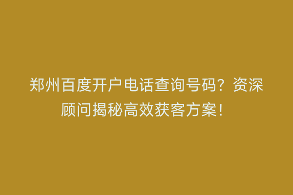 郑州百度开户电话查询号码？资深顾问揭秘高效获客方案！