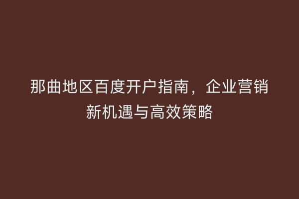那曲地区百度开户指南，企业营销新机遇与高效策略