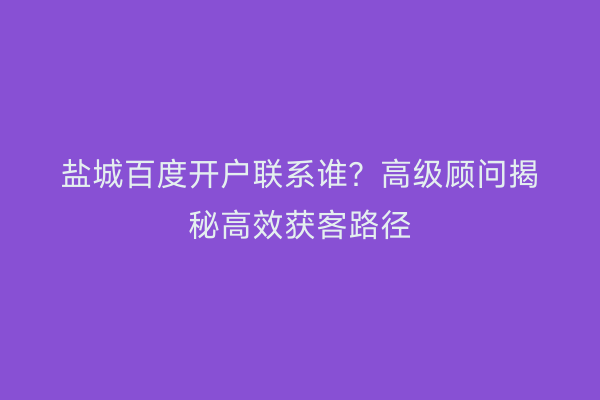 盐城百度开户联系谁？高级顾问揭秘高效获客路径