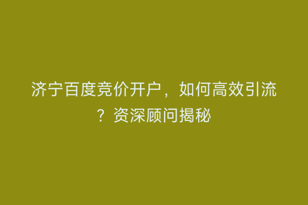 济宁百度竞价开户,如何高效引流?资深顾问揭秘