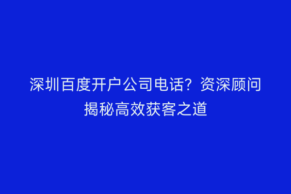 深圳百度开户公司电话？资深顾问揭秘高效获客之道