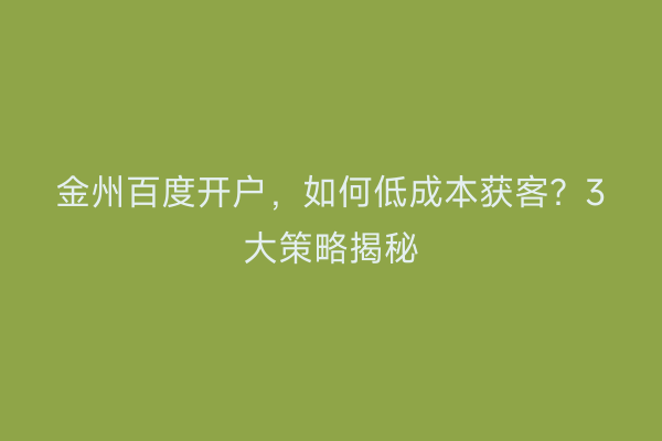 金州百度开户，如何低成本获客？3大策略揭秘