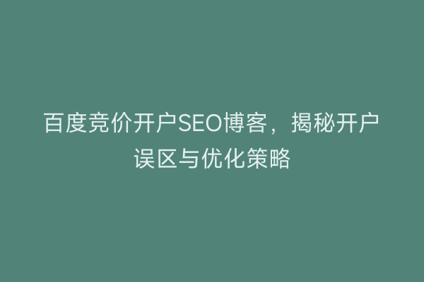 百度竞价开户SEO博客，揭秘开户误区与优化策略