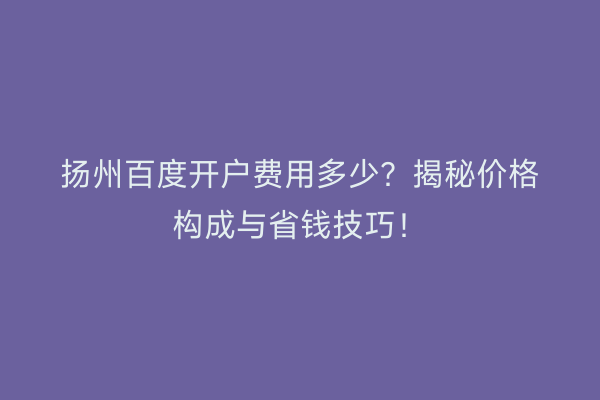 扬州百度开户费用多少？揭秘价格构成与省钱技巧！