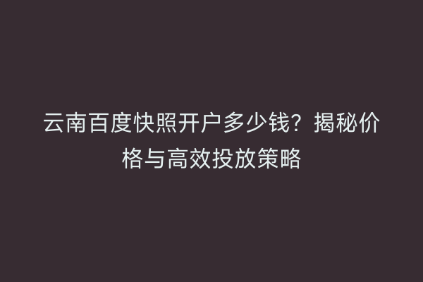 云南百度快照开户多少钱？揭秘价格与高效投放策略