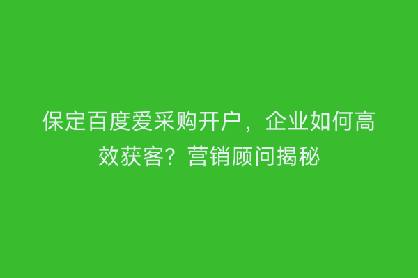 保定百度爱采购开户，企业如何高效获客？营销顾问揭秘