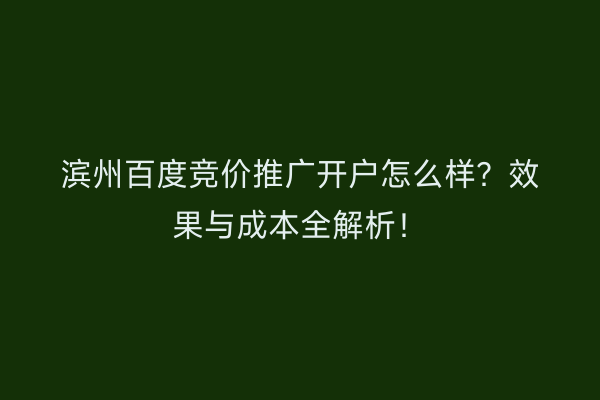 滨州百度竞价推广开户怎么样？效果与成本全解析！