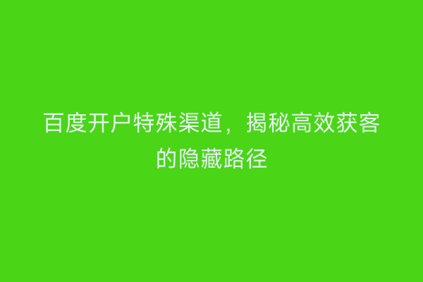 百度开户特殊渠道，揭秘高效获客的隐藏路径