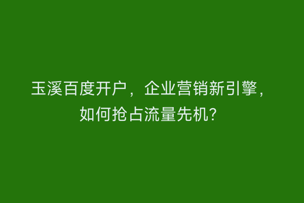 玉溪百度开户，企业营销新引擎，如何抢占流量先机？