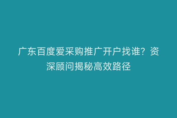 广东百度爱采购推广开户找谁？资深顾问揭秘高效路径