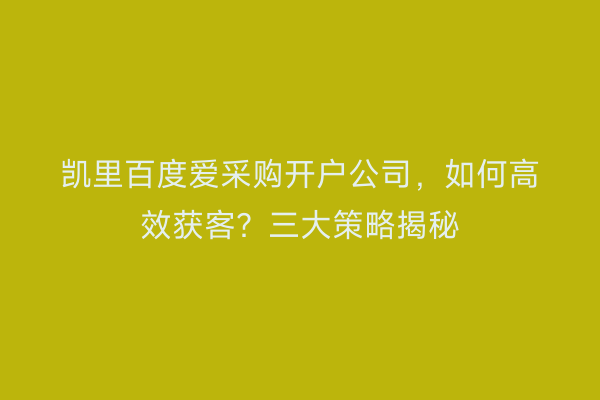 凯里百度爱采购开户公司，如何高效获客？三大策略揭秘